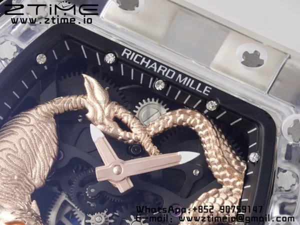 RICHARD MILLERM RM51 Transparent Tourbillon RMF Best Edition RG Tiger/Dragon Dial on Transparent Rubber Strap - Super Clone Watch | 1:1 Best Version