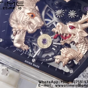 RICHARD MILLERM RM51 Transparent Tourbillon RMF Best Edition RG Tiger/Dragon Dial on Transparent Rubber Strap - Super Clone Watch | 1:1 Best Version
