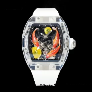 RICHARD MILLERM RMS10 Tourbillon Transparent RMF Best Edition Koi Fish Dial on White Rubber Strap - Super Clone Watch | 1:1 Best Version