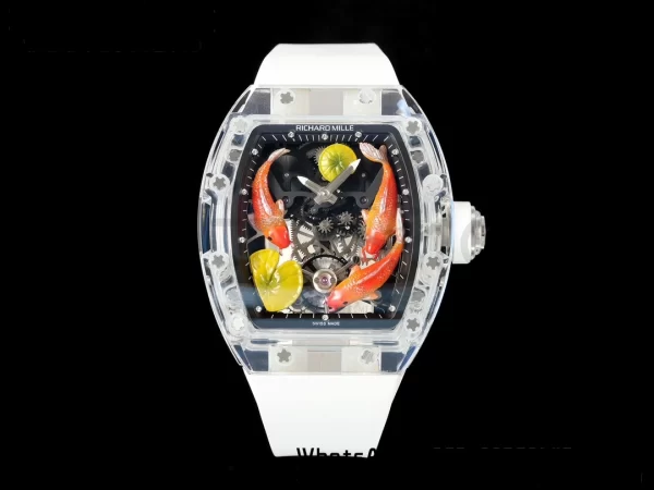 RICHARD MILLERM RMS10 Tourbillon Transparent RMF Best Edition Koi Fish Dial on White Rubber Strap - Super Clone Watch | 1:1 Best Version