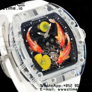 RICHARD MILLERM RMS10 Tourbillon Transparent RMF Best Edition Koi Fish Dial on White Rubber Strap - Super Clone Watch | 1:1 Best Version