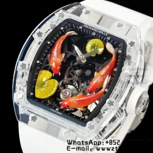 RICHARD MILLERM RMS10 Tourbillon Transparent RMF Best Edition Koi Fish Dial on White Rubber Strap - Super Clone Watch | 1:1 Best Version