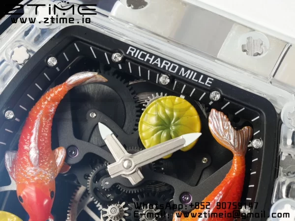 RICHARD MILLERM RMS10 Tourbillon Transparent RMF Best Edition Koi Fish Dial on White Rubber Strap - Super Clone Watch | 1:1 Best Version