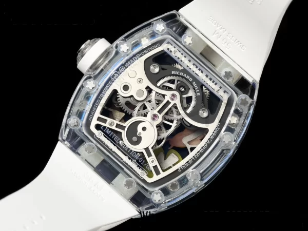 RICHARD MILLERM RMS10 Tourbillon Transparent RMF Best Edition Koi Fish Dial on White Rubber Strap - Super Clone Watch | 1:1 Best Version
