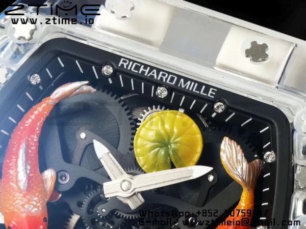 RICHARD MILLERM RMS10 Tourbillon Trasparente RMF Edizione Migliore Quadrante Pesce Koi su Cinturino in Gomma Nera - Orologio Super Clone | 1:1 Versione Migliore
