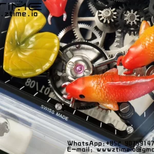 RICHARD MILLERM RMS10 Tourbillon Trasparente RMF Edizione Migliore Quadrante Pesce Koi su Cinturino in Gomma Nera - Orologio Super Clone | 1:1 Versione Migliore