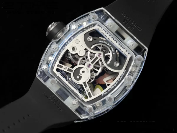 RICHARD MILLERM RMS10 Tourbillon Trasparente RMF Edizione Migliore Quadrante Pesce Koi su Cinturino in Gomma Nera - Orologio Super Clone | 1:1 Versione Migliore