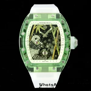 RICHARD MILLERM RM26-01 Tourbillon Green Transparent RMF Best Edition Panda Dial on Transparent Rubber Strap - Super Clone Watch | 1:1 Best Version