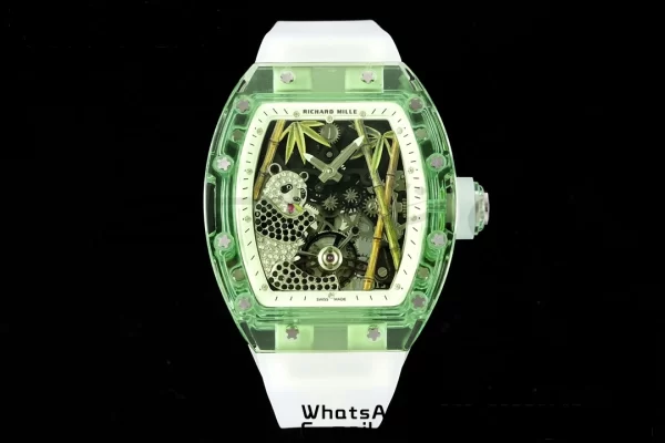 RICHARD MILLERM RM26-01 Tourbillon Green Transparent RMF Best Edition Panda Dial on Transparent Rubber Strap - Super Clone Watch | 1:1 Best Version