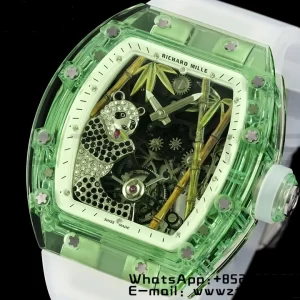 RICHARD MILLERM RM26-01 Tourbillon Green Transparent RMF Best Edition Panda Dial on Transparent Rubber Strap - Super Clone Watch | 1:1 Best Version