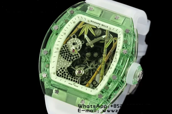 RICHARD MILLERM RM26-01 Tourbillon Green Transparent RMF Best Edition Panda Dial on Transparent Rubber Strap - Super Clone Watch | 1:1 Best Version