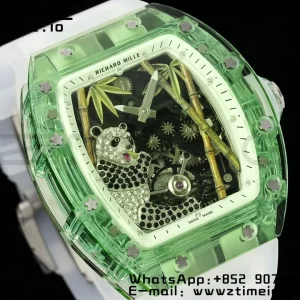 RICHARD MILLERM RM26-01 Tourbillon Green Transparent RMF Best Edition Panda Dial on Transparent Rubber Strap - Super Clone Watch | 1:1 Best Version