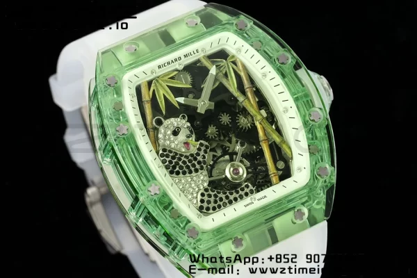 RICHARD MILLERM RM26-01 Tourbillon Green Transparent RMF Best Edition Panda Dial on Transparent Rubber Strap - Super Clone Watch | 1:1 Best Version