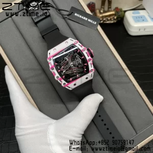 RICHARD MILLERM RM38-02 White Carbon Tourbillon RMF Best Edition Skeleton Dial on Black  Rubber Strap - Super Clone Watch | 1:1 Best Version