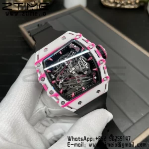 RICHARD MILLERM RM38-02 White Carbon Tourbillon RMF Best Edition Skeleton Dial on Black  Rubber Strap - Super Clone Watch | 1:1 Best Version