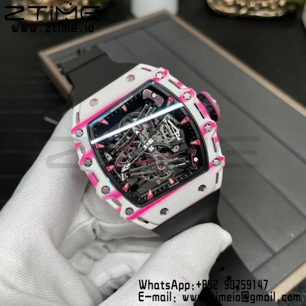 RICHARD MILLERM RM38-02 White Carbon Tourbillon RMF Best Edition Skeleton Dial on Black  Rubber Strap - Super Clone Watch | 1:1 Best Version
