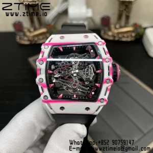 RICHARD MILLERM RM38-02 White Carbon Tourbillon RMF Best Edition Skeleton Dial on Black  Rubber Strap - Super Clone Watch | 1:1 Best Version