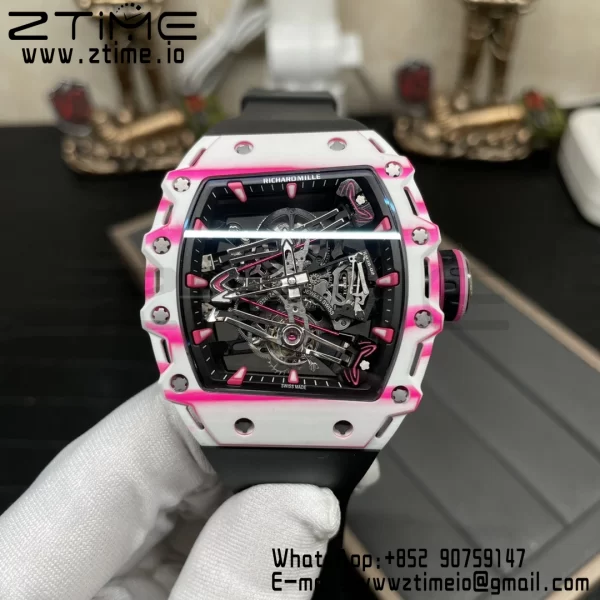 RICHARD MILLERM RM38-02 White Carbon Tourbillon RMF Best Edition Skeleton Dial on Black  Rubber Strap - Super Clone Watch | 1:1 Best Version