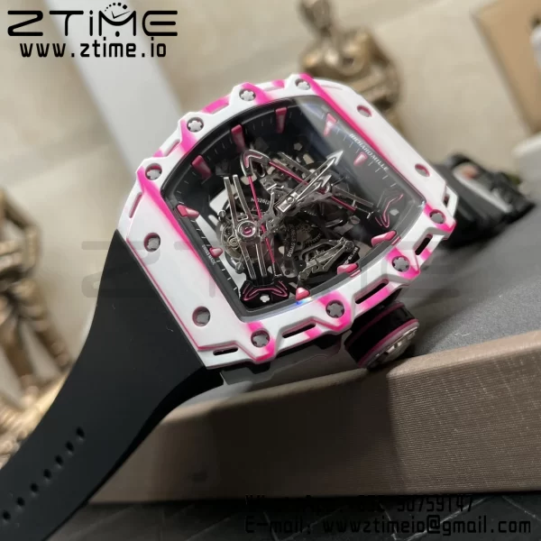 RICHARD MILLERM RM38-02 White Carbon Tourbillon RMF Best Edition Skeleton Dial on Black  Rubber Strap - Super Clone Watch | 1:1 Best Version