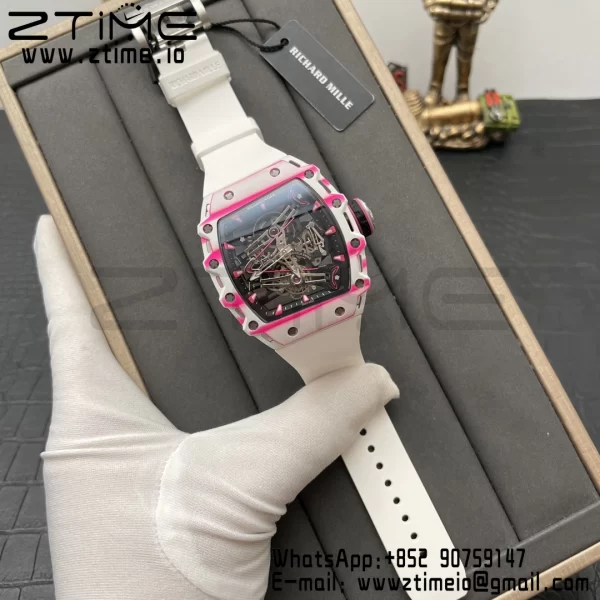 RICHARD MILLERM RM38-02 White Carbon Tourbillon RMF Best Edition Skeleton Dial on White Rubber Strap - Super Clone Watch | 1:1 Best Version