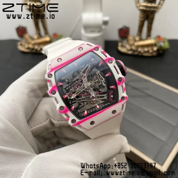 RICHARD MILLERM RM38-02 White Carbon Tourbillon RMF Best Edition Skeleton Dial on White Rubber Strap - Super Clone Watch | 1:1 Best Version