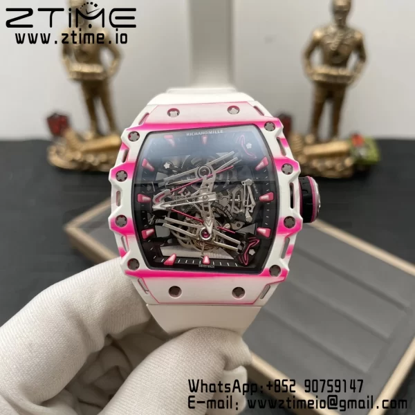 RICHARD MILLERM RM38-02 White Carbon Tourbillon RMF Best Edition Skeleton Dial on White Rubber Strap - Super Clone Watch | 1:1 Best Version