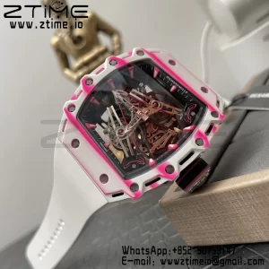 RICHARD MILLERM RM38-02 White Carbon Tourbillon RMF Best Edition Skeleton Dial on White Rubber Strap - Super Clone Watch | 1:1 Best Version