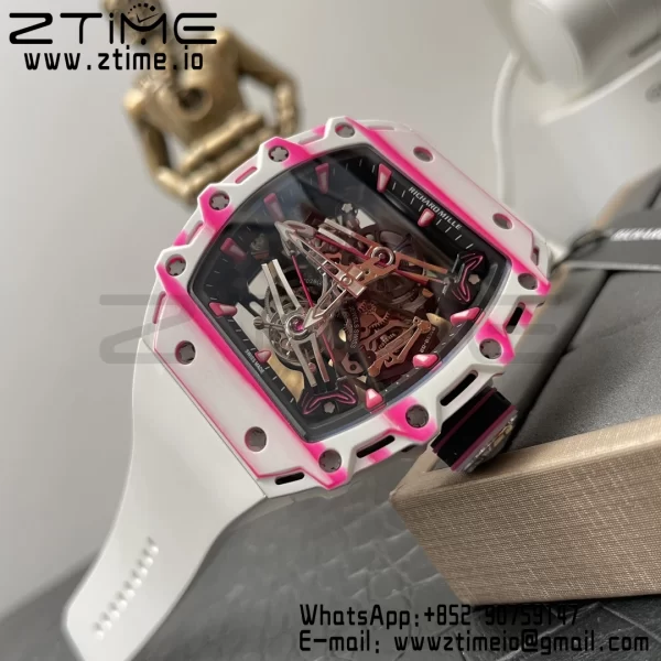 RICHARD MILLERM RM38-02 White Carbon Tourbillon RMF Best Edition Skeleton Dial on White Rubber Strap - Super Clone Watch | 1:1 Best Version