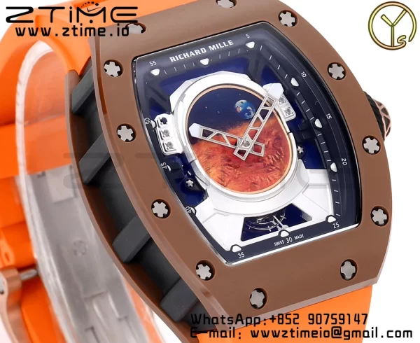 RM52 Astronaut Tourbillon Brown Ceramic YSF Best Edition on Orange Rubber Strap - Super Clone Watch | 1:1 Best Version