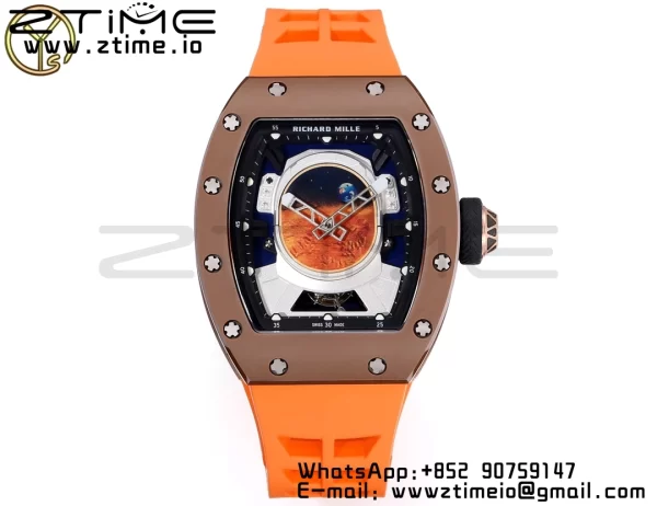 RM52 Astronaut Tourbillon Brown Ceramic YSF Best Edition on Orange Rubber Strap - Super Clone Watch | 1:1 Best Version