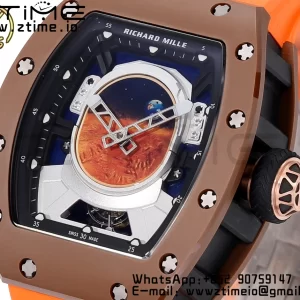 RM52 Astronaut Tourbillon Brown Ceramic YSF Best Edition on Orange Rubber Strap - Super Clone Watch | 1:1 Best Version