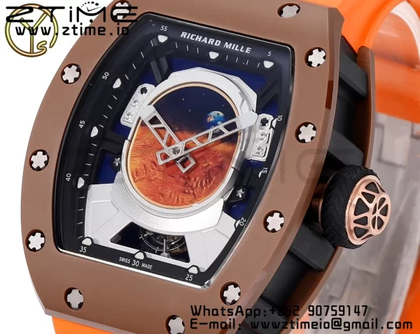 RM52 Astronaut Tourbillon Brown Ceramic YSF Best Edition on Orange Rubber Strap - Super Clone Watch | 1:1 Best Version