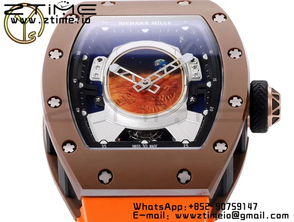 RM52 Astronaut Tourbillon Brown Ceramic YSF Best Edition on Orange Rubber Strap - Super Clone Watch | 1:1 Best Version