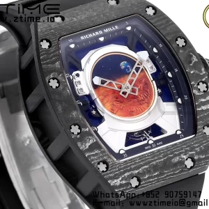 RICHARD MILLERM RM52 Astronaut Tourbillon Black Carbon YSF Best Edition con correa de caucho negra - Super Clone Watch | 1:1 Best Version