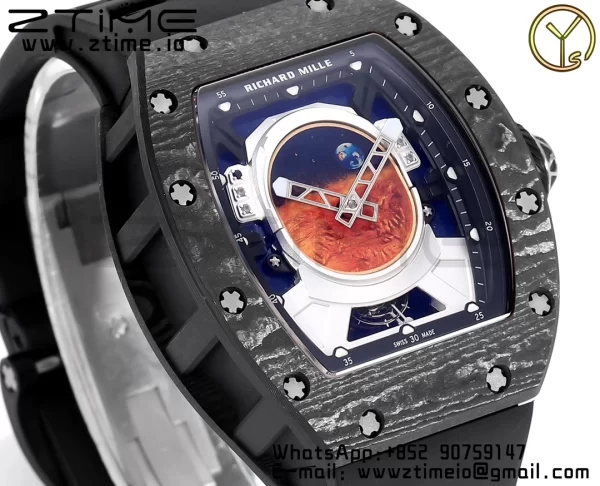 RICHARD MILLERM RM52 Astronaut Tourbillon Black Carbon YSF Best Edition con correa de caucho negra - Super Clone Watch | 1:1 Best Version