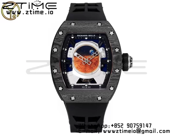 RICHARD MILLERM RM52 Astronaut Tourbillon Black Carbon YSF Best Edition con correa de caucho negra - Super Clone Watch | 1:1 Best Version
