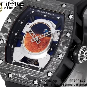 RICHARD MILLERM RM52 Astronaut Tourbillon Black Carbon YSF Best Edition con correa de caucho negra - Super Clone Watch | 1:1 Best Version