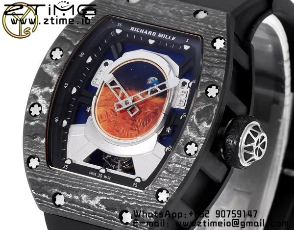 RICHARD MILLERM RM52 Astronaut Tourbillon Black Carbon YSF Best Edition con correa de caucho negra - Super Clone Watch | 1:1 Best Version