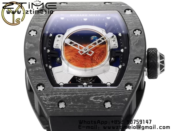 RICHARD MILLERM RM52 Astronaut Tourbillon Black Carbon YSF Best Edition con correa de caucho negra - Super Clone Watch | 1:1 Best Version