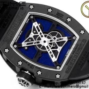 RICHARD MILLERM RM52 Astronaut Tourbillon Black Carbon YSF Best Edition con correa de caucho negra - Super Clone Watch | 1:1 Best Version