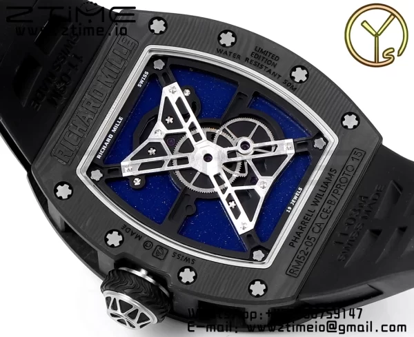 RICHARD MILLERM RM52 Astronaut Tourbillon Black Carbon YSF Best Edition con correa de caucho negra - Super Clone Watch | 1:1 Best Version