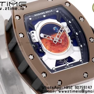 RICHARD MILLERM RM52 Astronaut Tourbillon Brown Ceramic YSF Best Edition on White Rubber Strap - Super Clone Watch | 1:1 Best Version