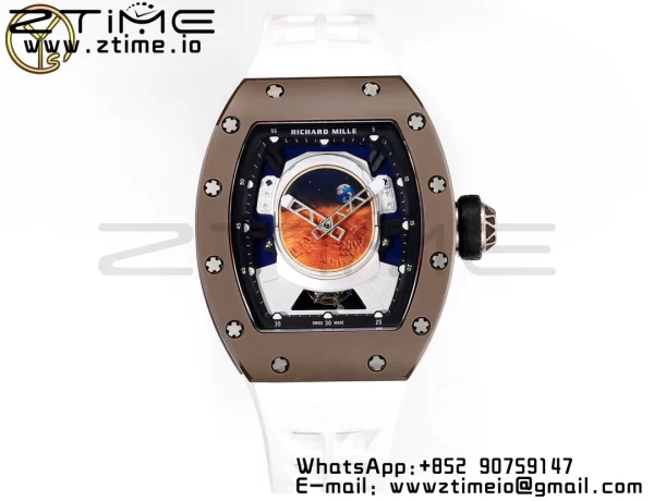 RICHARD MILLERM RM52 Astronaut Tourbillon Brown Ceramic YSF Best Edition on White Rubber Strap - Super Clone Watch | 1:1 Best Version