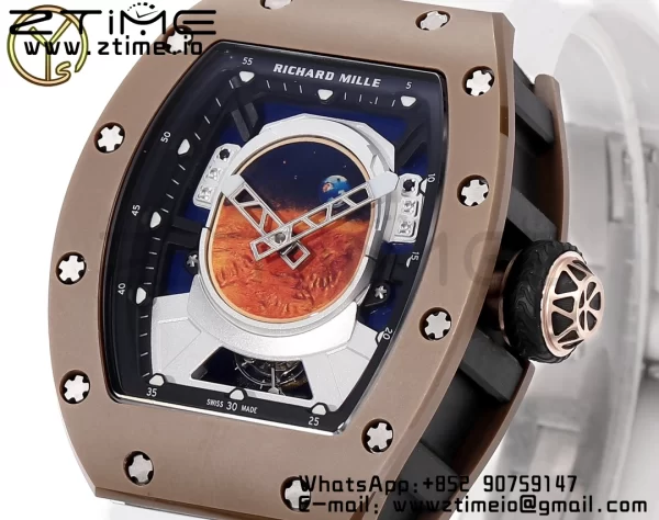 RICHARD MILLERM RM52 Astronaut Tourbillon Brown Ceramic YSF Best Edition on White Rubber Strap - Super Clone Watch | 1:1 Best Version