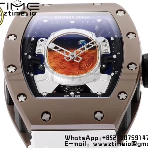 RICHARD MILLERM RM52 Astronaut Tourbillon Brown Ceramic YSF Best Edition on White Rubber Strap - Super Clone Watch | 1:1 Best Version