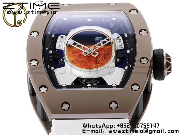 RICHARD MILLERM RM52 Astronaut Tourbillon Brown Ceramic YSF Best Edition on White Rubber Strap - Super Clone Watch | 1:1 Best Version