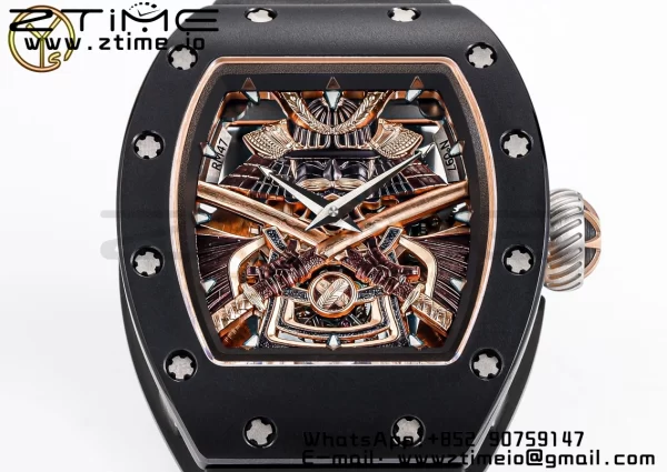 RICHARD MILLERM RM47 Tourbillon PVD YSF Best Edition Samurai Dial on Black Rubber Strap - Super Clone Watch | 1:1 Best Version