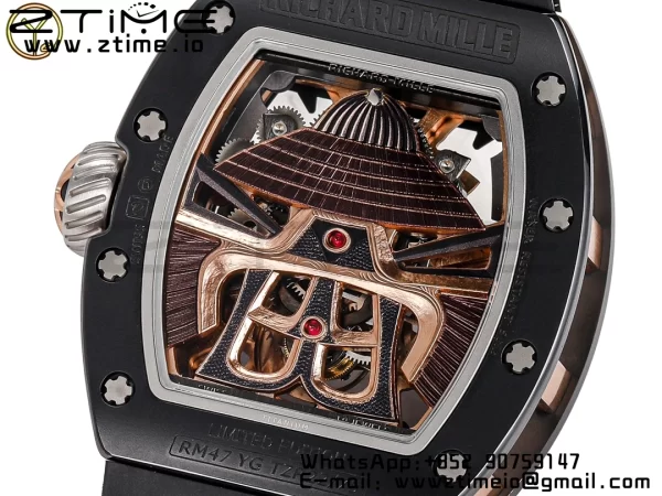 RICHARD MILLERM RM47 Tourbillon PVD YSF Best Edition Samurai Dial on Black Rubber Strap - Super Clone Watch | 1:1 Best Version