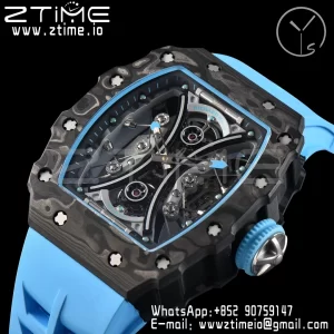 RICHARD MILLERM RM53-02 Tourbillon Carbon YSF Best Edition Skeleton Dial on Blue Rubber Strap - Super Clone Watch | 1:1 Best Version