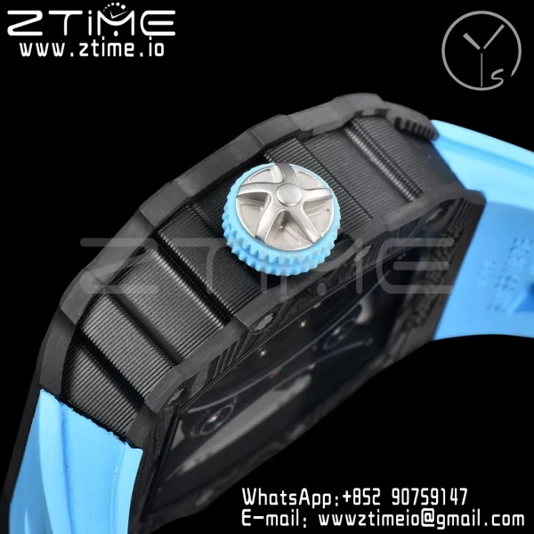 RICHARD MILLERM RM53-02 Tourbillon Carbon YSF Best Edition Skeleton Dial on Blue Rubber Strap - Super Clone Watch | 1:1 Best Version
